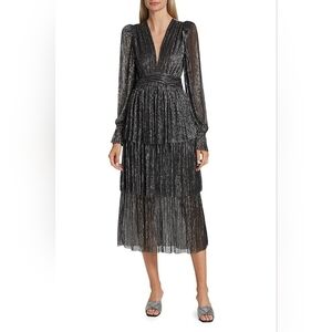 Sabina Musayev Shimmering Black Long Sleeve Dress